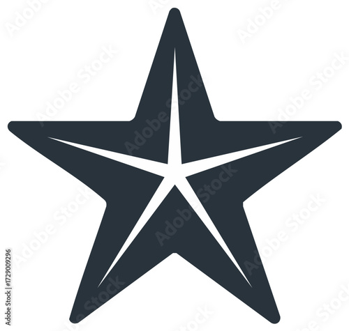 Geometric five pointed star icon with rounded corners. Simple flat vector graphic symbol for rating and success.