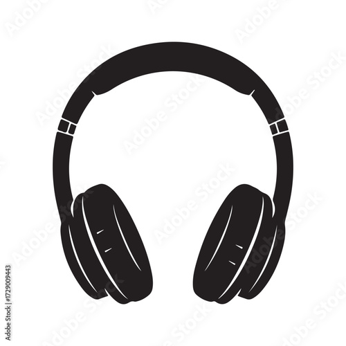 Black silhouette of classic over-ear headphones for music, podcasts, and deep focus.