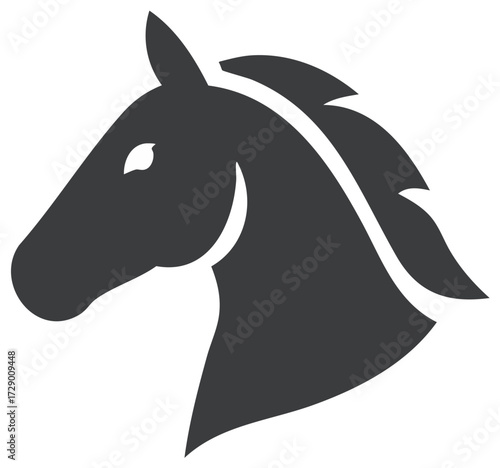 Horse Head Silhouette with Flowing Mane Majestic Equine Animal Emblem Icon Symbol