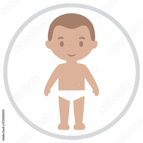 Vector illustration of a happy baby or young child wearing a white diaper standing upright in a clean minimalist style