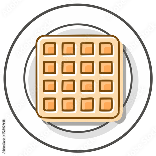 Simple Illustration of a Square Waffle on a White Plate