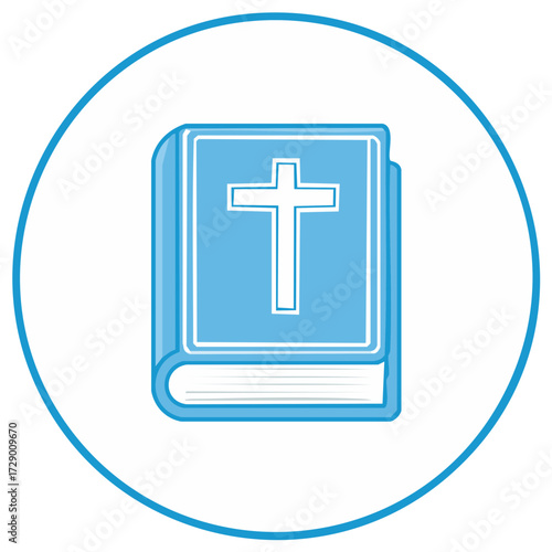 Bible icon with cross symbol in a blue circle