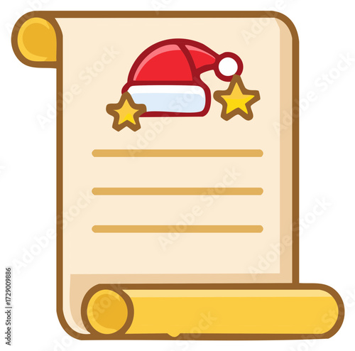 Santa's List Scroll with Hat and Stars Icon
