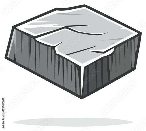 Cracked Gray Stone Block Cartoon Vector Illustration