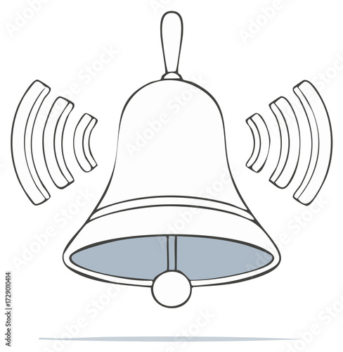 Hand drawn ringing bell icon illustration making sound Simple line art of a notification or alarm symbol