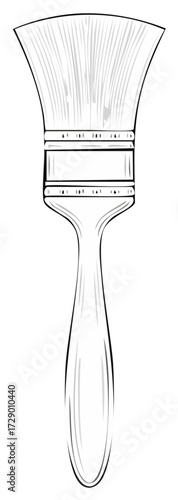 Single Paint Brush with Fan Shaped Bristles Outline Illustration