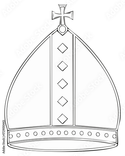 Line Art of Crown Topped with Cross, Isolated Outline Design, Coronation Symbol
