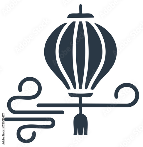Vector illustration of a festive balloon lantern and curling tendrils evoking cultural celebrations and festive decorations