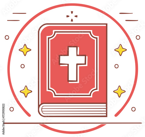 Christian Holy Bible with Cross Symbol and Festive Stars Decoration