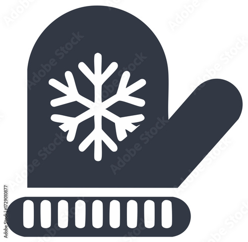 Winter Mittens Vector Icon Featuring a Snowflake Ornament for Cold Weather Apparel and Seasonal Graphics