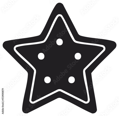 Abstract dark star shape with white outline and circles design