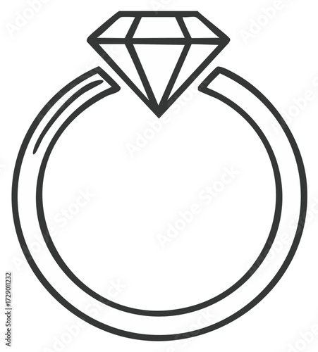 Simple outline of a diamond engagement ring with a round band