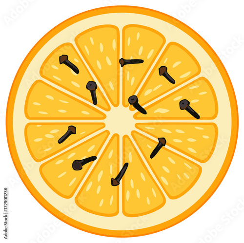 Slice of orange with cloves illustration
