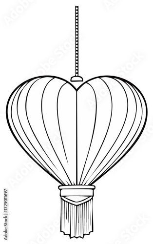 Traditional heart shaped oriental lantern with tassel and hanging chain illustration