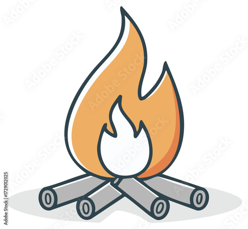 Stylized campfire with orange flames and gray logs