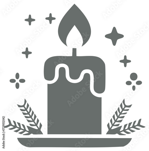 Stylized graphic of a melting candle with festive starry accents and decorative wheat stalks