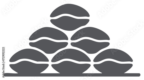 Pyramid Stack of Mochi Rice Cakes or Similar Round Confectioneries with Wave Accent Gray Scale Isolated