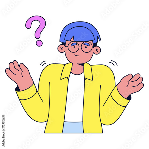 Confused man shrugging shoulders and spreading hands