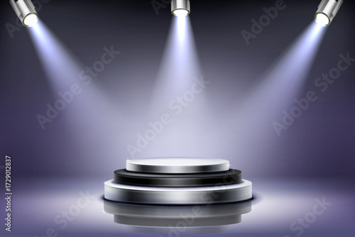 Round podium with spotlight illumination, stage
