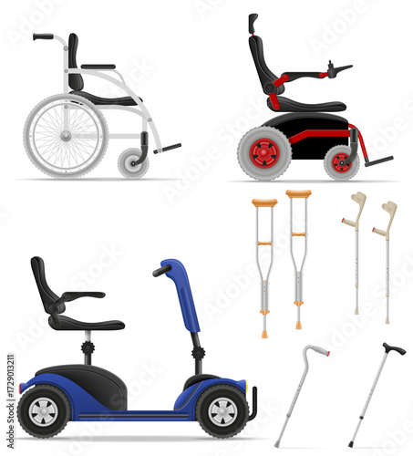 wheelchair and crutches for disabled people cartoon stock vector illustration isolated on white background
