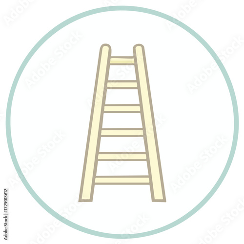 Illustration of a simple wooden ladder with a teal circle border on a plain white background