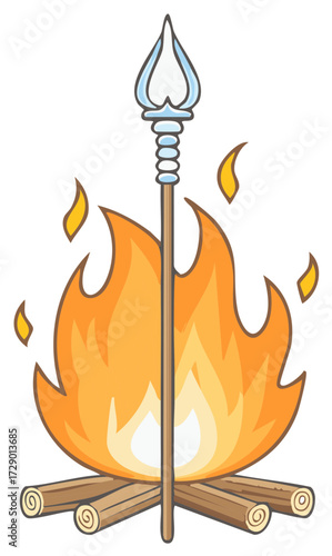 Cartoon Campfire with Spear Fantasy Adventure Concept for Warmth and Wilderness