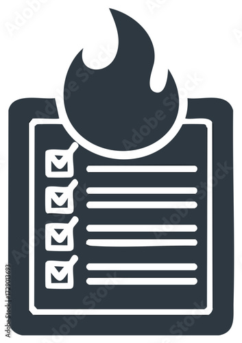 Essential project task checklist icon with flame symbol urgent priority or hot topic