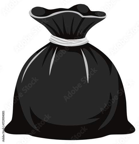 Black Trash Bag Illustration, Tied Garbage Sack Graphic Icon, Rubbish Container