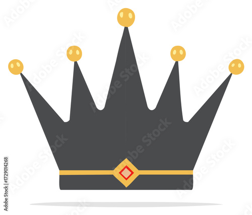 Simple Dark Crown with Gem and Gold Spheres Modern Illustration Royalty Decoration