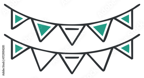 Two rows of hanging bunting flags with triangular pennants for party or festival decoration vector icon