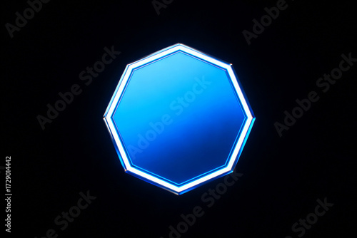 Glowing blue octagonal shape with neon outline against a dark background