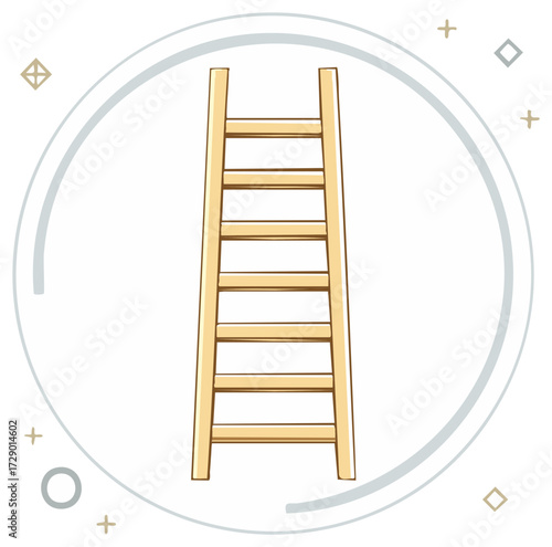 Stepladder illustration: Light wood ladder symbol with decorative elements on white, symbolizing growth, access and upward mobility.
