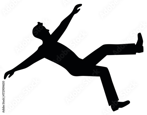 Silhouette of a man falling backwards, a concept for accident, failure, or loss of balance.