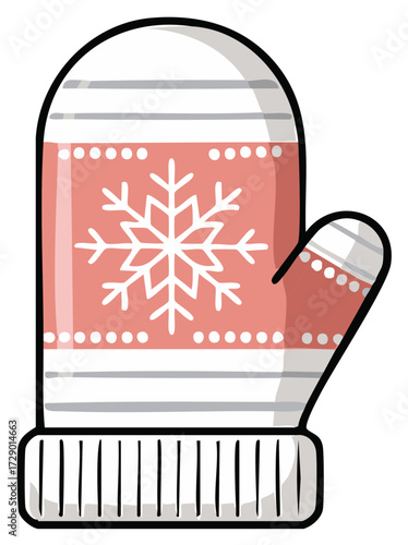 Winter Mitten Illustration with Snowflake Motif and Stripe Pattern