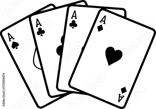 Set of playing card vector icons. Gambling game. Four card. Black outline icons.