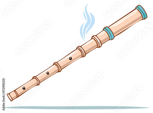 Cartoon Illustration of a Wind Instrument with Vaporous Breath Effect, Isolated on White Background