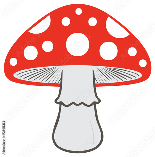 Red and White Toadstool Mushroom, Cartoon Style, Fungi Illustration, Isolated