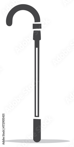 Simple vector icon of a walking cane. Flat illustration of a mobility aid for elderly or disabled support.