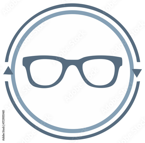 Iconic glasses encircled by rotating arrows suggesting vision correction or optometry service