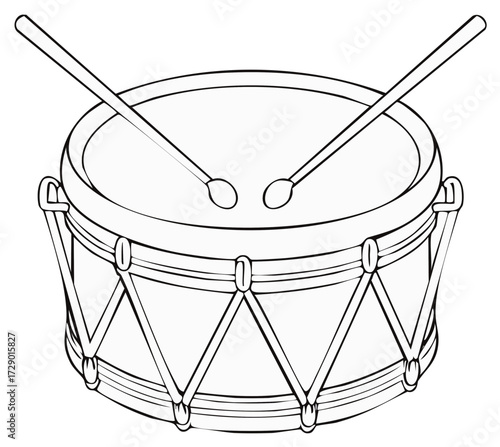 Traditional Drum with Sticks Outline