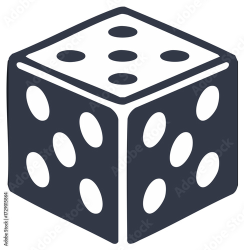 Simple black and white die vector illustration for gaming risk and decision making concepts