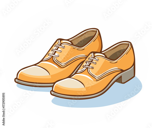 A pair of classic orange leather dress shoes in a cartoon vector style
