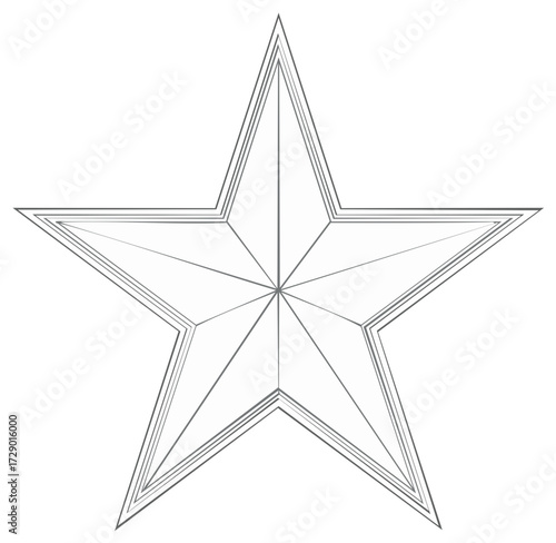 Geometric five point star symbol outline with layered edges and radial lines abstract illustration