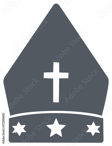 Mitre Symbol with Cross and Stars, A Sign of Religious Dignity and Leadership, Episcopal Headwear Illustration