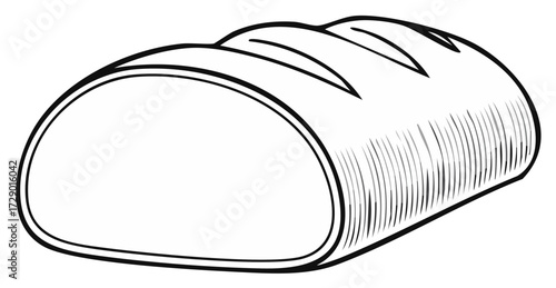 Simple black and white line art illustration of a traditional rustic bread loaf