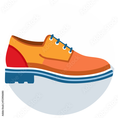 Flat illustration of a colorful oxford shoe with laces and a thick sole