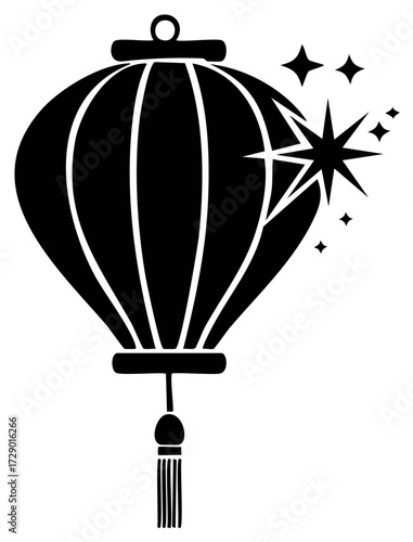 Sparkling Asian paper lantern silhouette icon for festival celebration