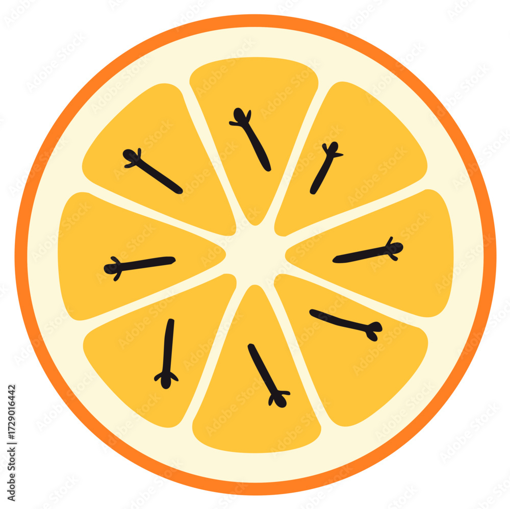 Fototapeta premium Stylized Orange Slice with Whole Cloves Embedded in Segments