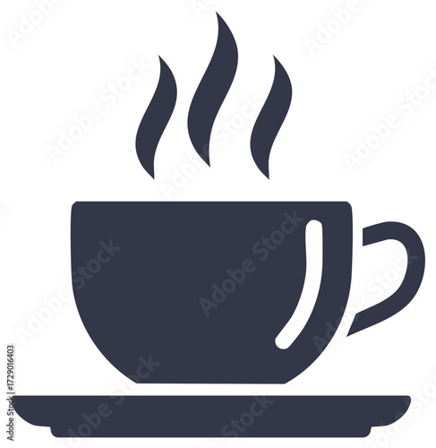 Steaming hot coffee or tea cup on a saucer, simple flat vector graphic icon