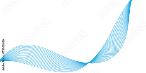 Abstract smooth transparent blue wave line design element, frame of abstract vector blue wave melody lines on white background, illustration of articles and publications on technological.